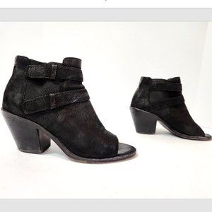 Eileen Fisher List Black Leather Peep Toe Ankle Booties